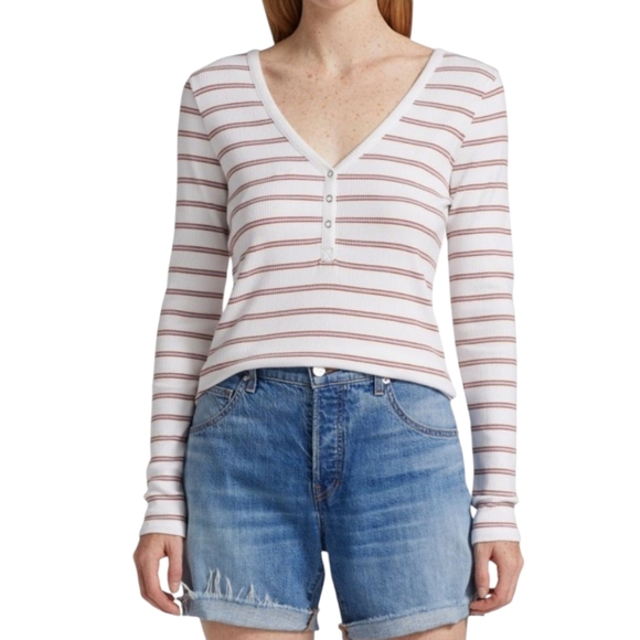 Veronica BeardTal Striped Long-Sleeve Henley - Medium - Picture 1 of 10